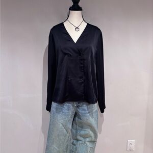 Simons Navy Satin Blouse